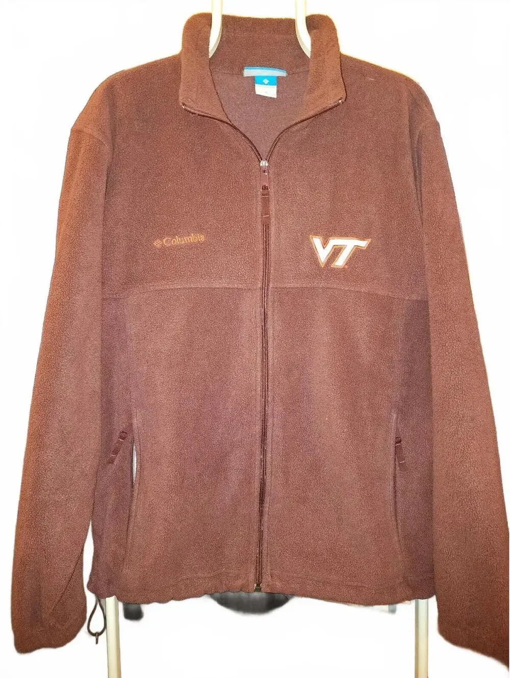 Columbia Virginia Tech Hokies Mens Medium Zip-Up Fleece Jacket Maroon - EUC